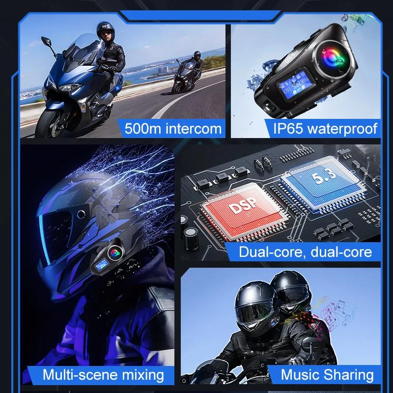 Casque de Moto sans fil Bluetooth casque Intercomunicador Moto LCD affichage FM Radio musique partag