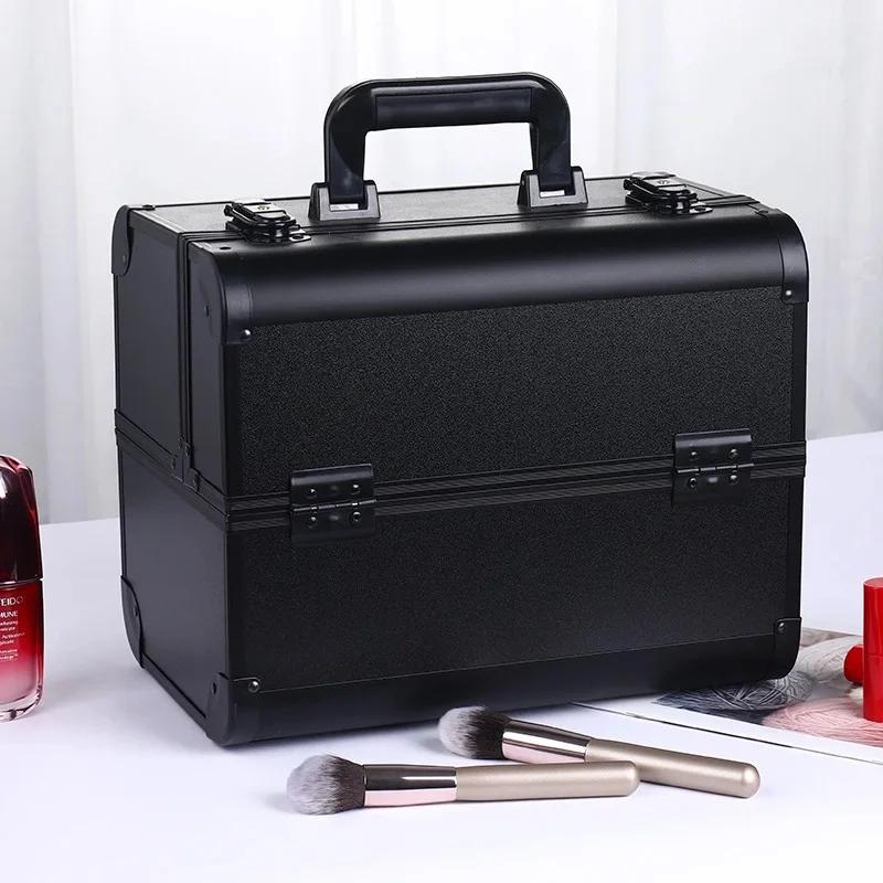 Boîte de Train de maquillage avec 4 plateaux réglables professionnels, boîte de rangement de maquill
