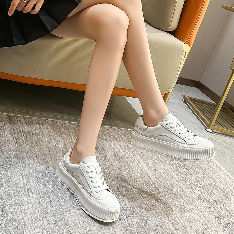 MORAZORA 2026 Nouvelles baskets décontractées à plateforme pour femmes, en cuir véritable, à lacets,
