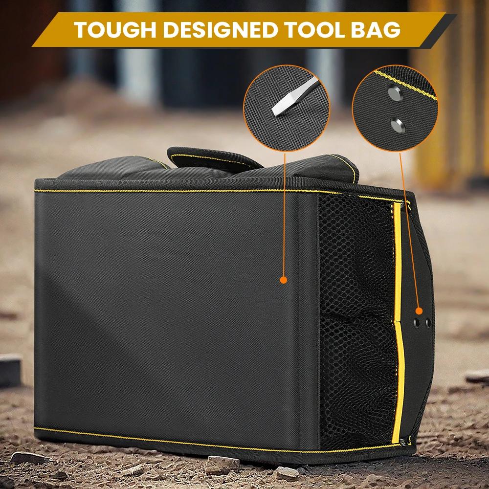 WINHUNT Sac fourre-tout, sac à outils à bouche large à 10 poches, bac à outils d'électricien tubulai