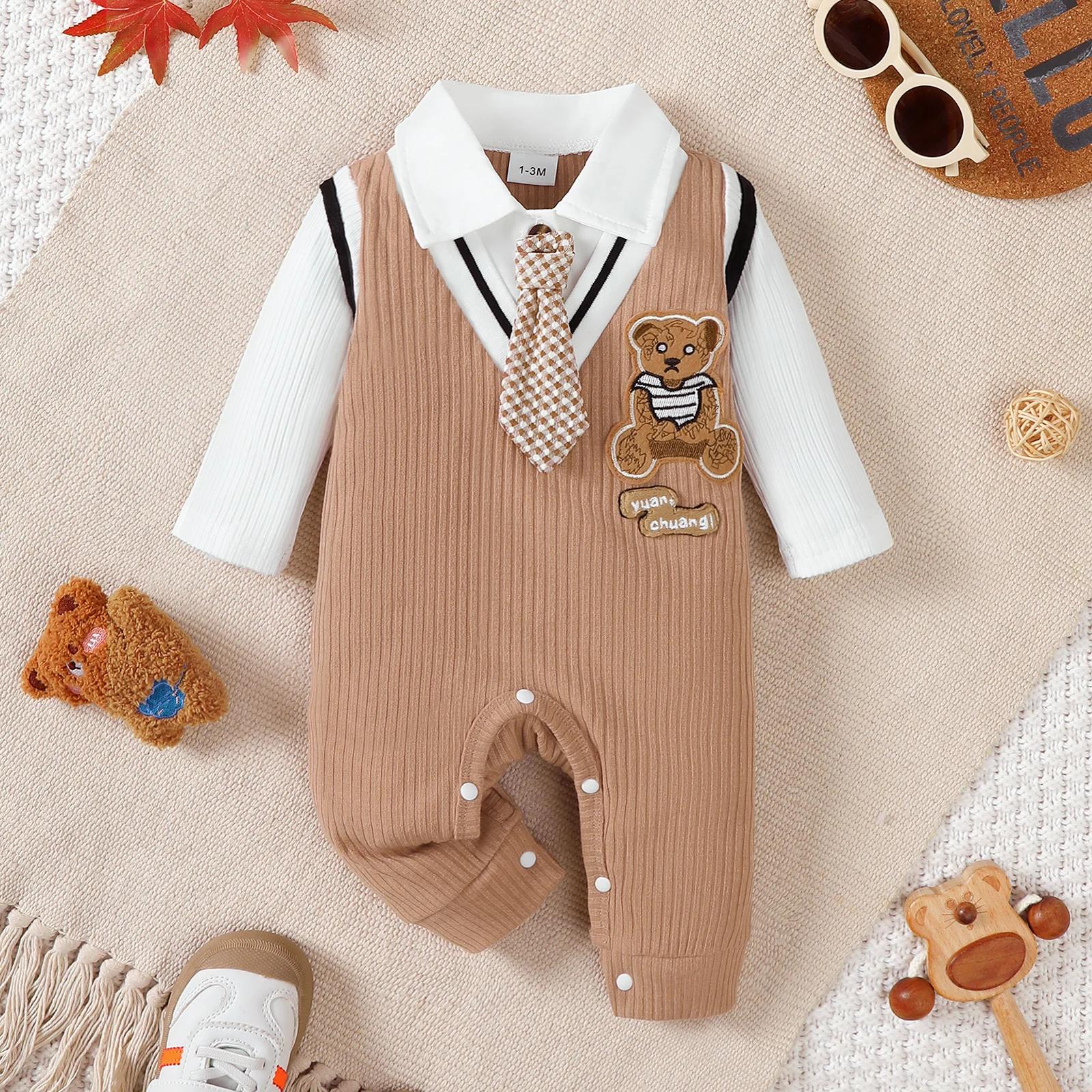 Combinaison pour bébé garçon, petit homme, ours en peluche de dessin animé, manches longues, Costume