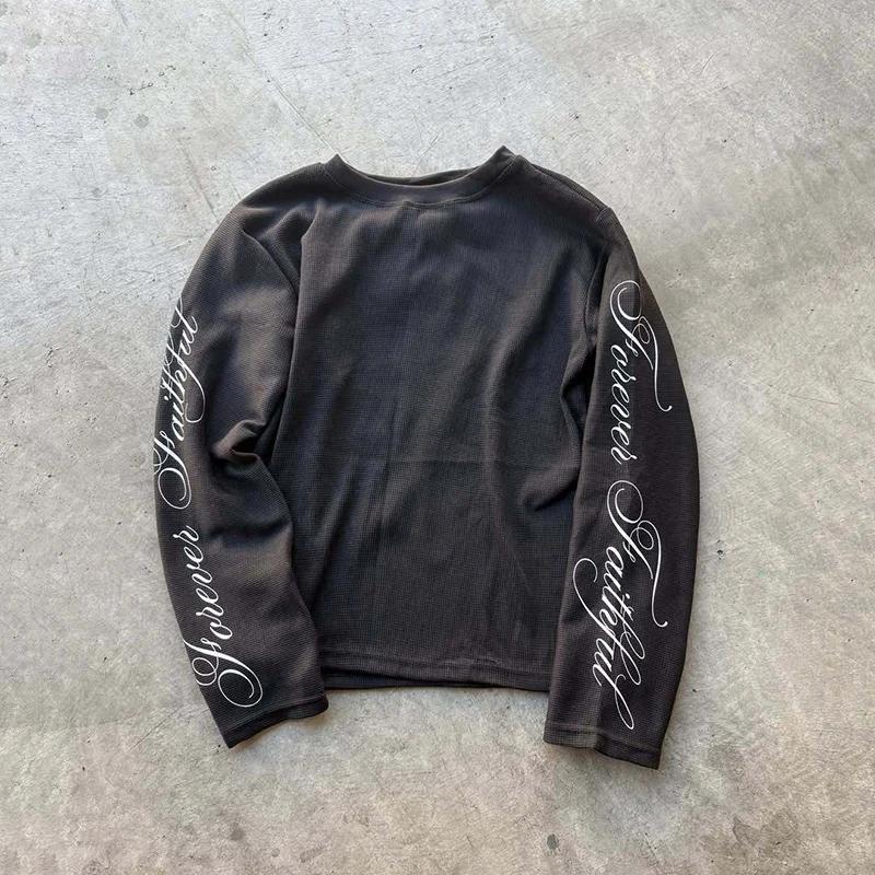 T-shirt à manches longues rétro américain Y2K, col rond décontracté, léger et respirant, imprimé let