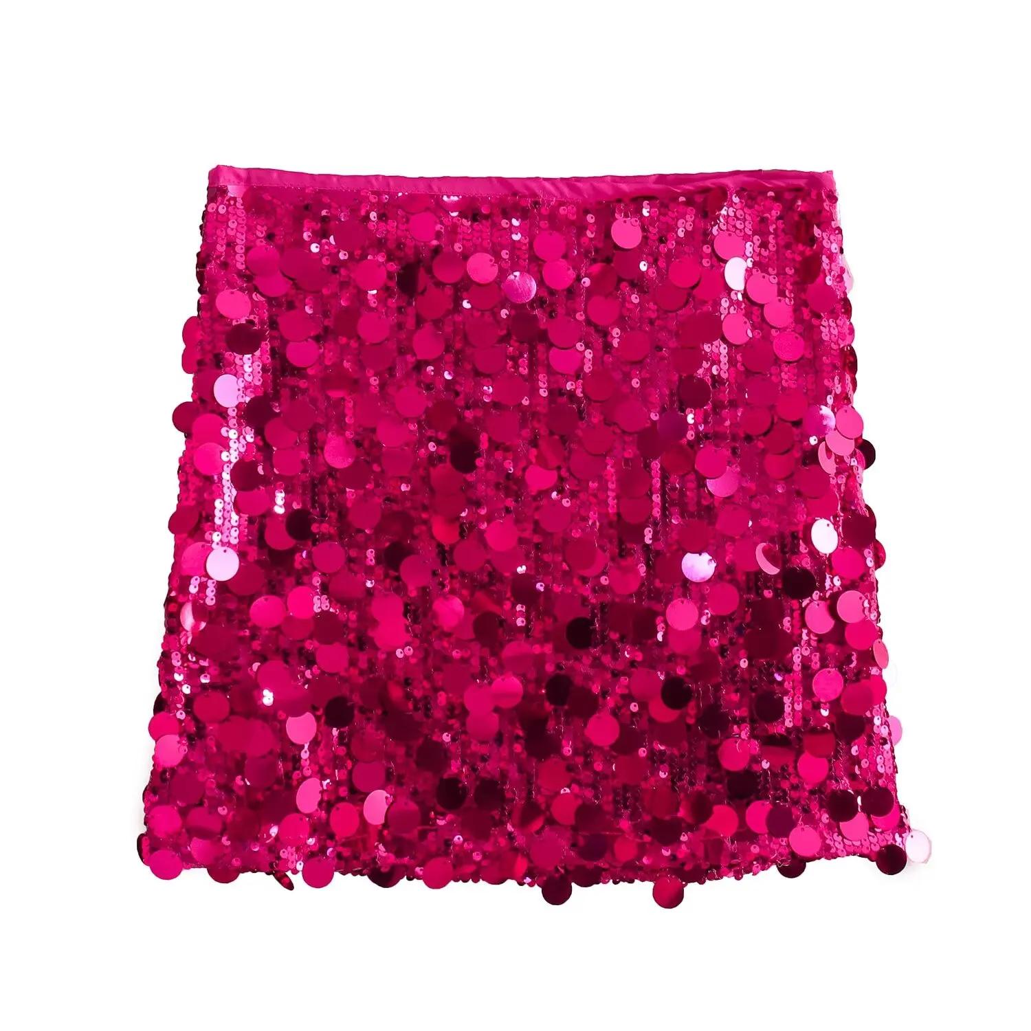 Femmes printemps automne Chic Mini jupes mode avec paillettes solide côté fermeture éclair jupe cour