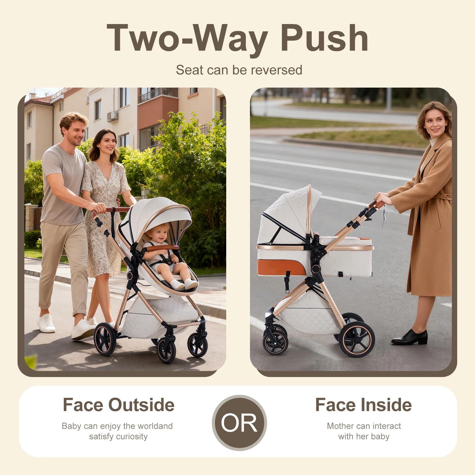 Poussette 3 en 1 pour bébé nouveau-né, poussette de voyage de luxe avec nacelle, poussette réglable