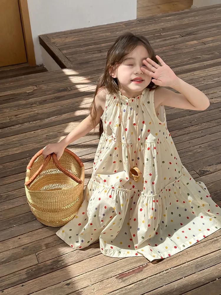 Humor ours enfants vêtements été à pois jupe mode gilet décontracté robe de princesse confort enfant