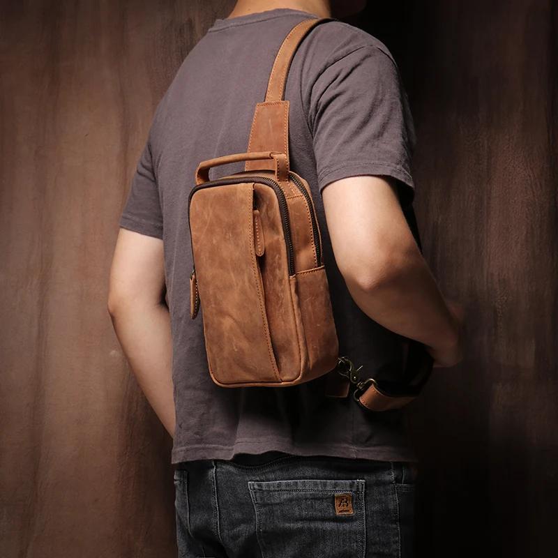GURO-Sac à bandoulière en cuir véritable pour homme, sac de poitrine vintage, sac de voyage masculin