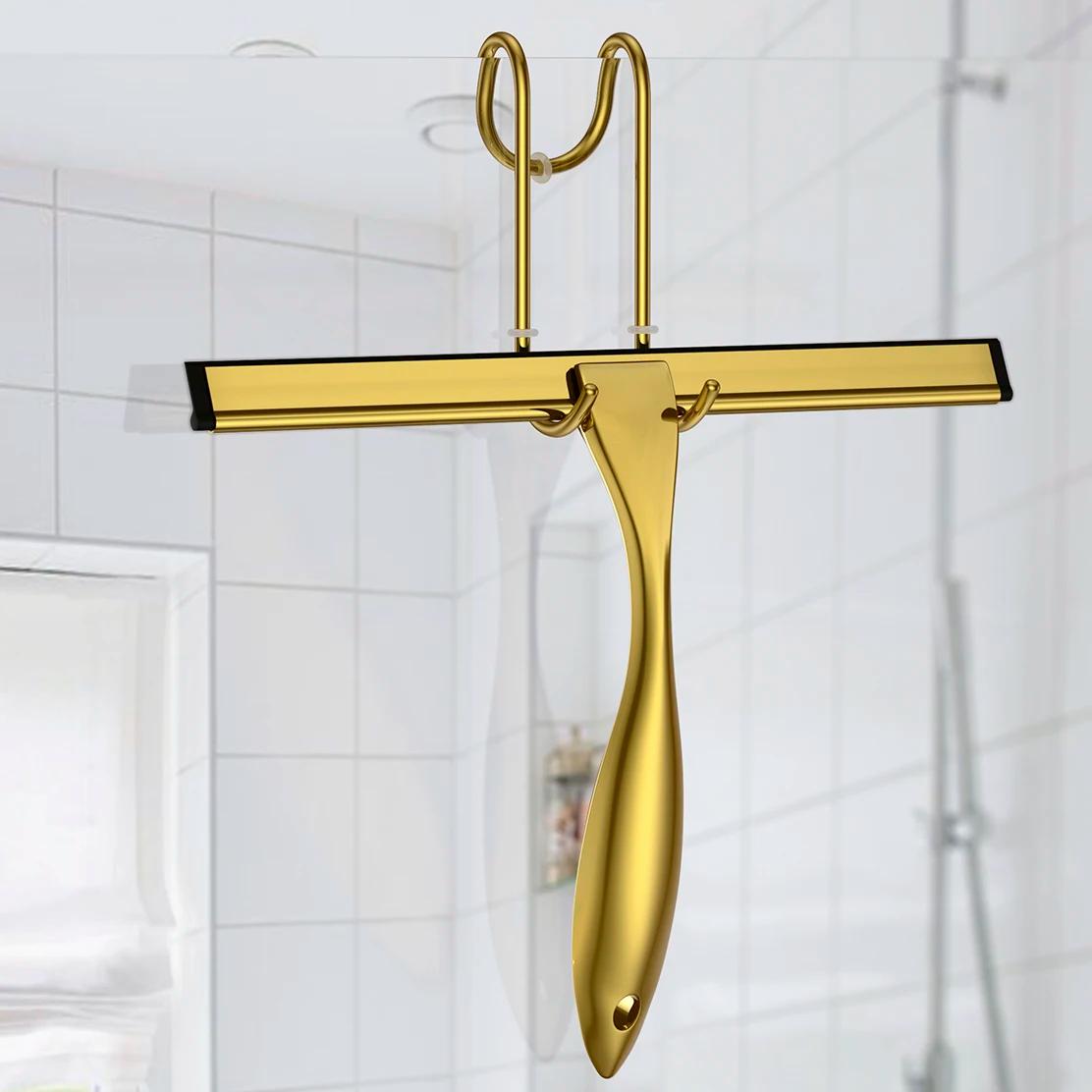 Raclette de douche en acier inoxydable, 10 pouces, 14 pouces, nettoyeur de bain, couleur dorée avec