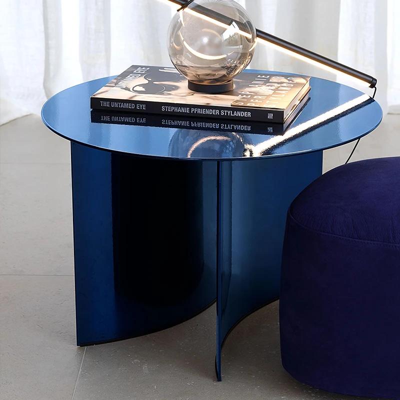 Manually ian-Table d'appoint industrielle moderne en fer et métal, table basse ronde en laiton antiq