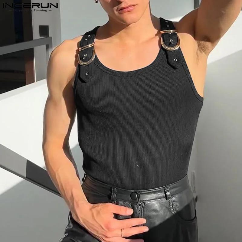 INCERUN hauts Style américain mode nouveaux hommes déconstruction conception boucle en métal maille