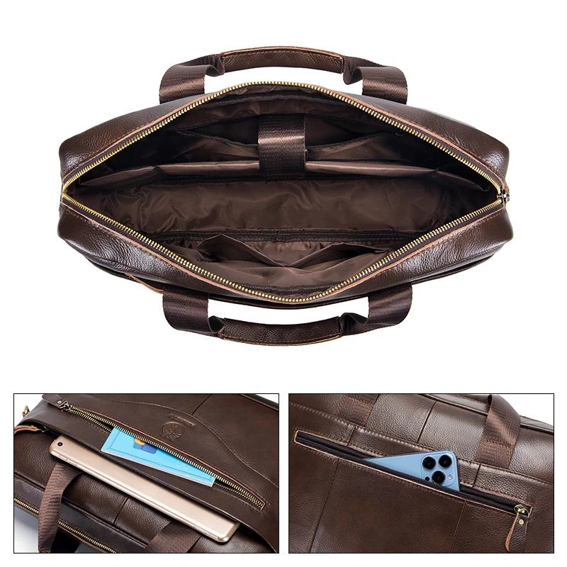 Porte-documents de luxe en cuir véritable pour homme, sac pour ordinateur portable 15,6 pouces, sac