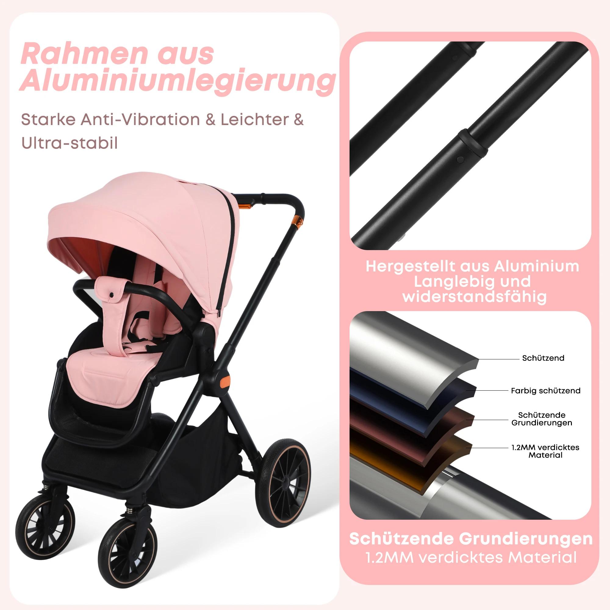 Poussette bébé 4 en 1 avec siège auto pour bébé et base ISOFIX, poussette réversible multifonctionne