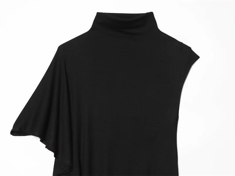 Haut plissé asymétrique noir pour femme, nouvelle collection Printemps-Été 2026, élégant et chic, po