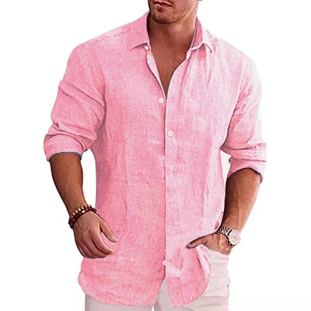 Chemise polyvalente à manches longues pour hommes, coton, lin, décontracté, style de villégiature, m