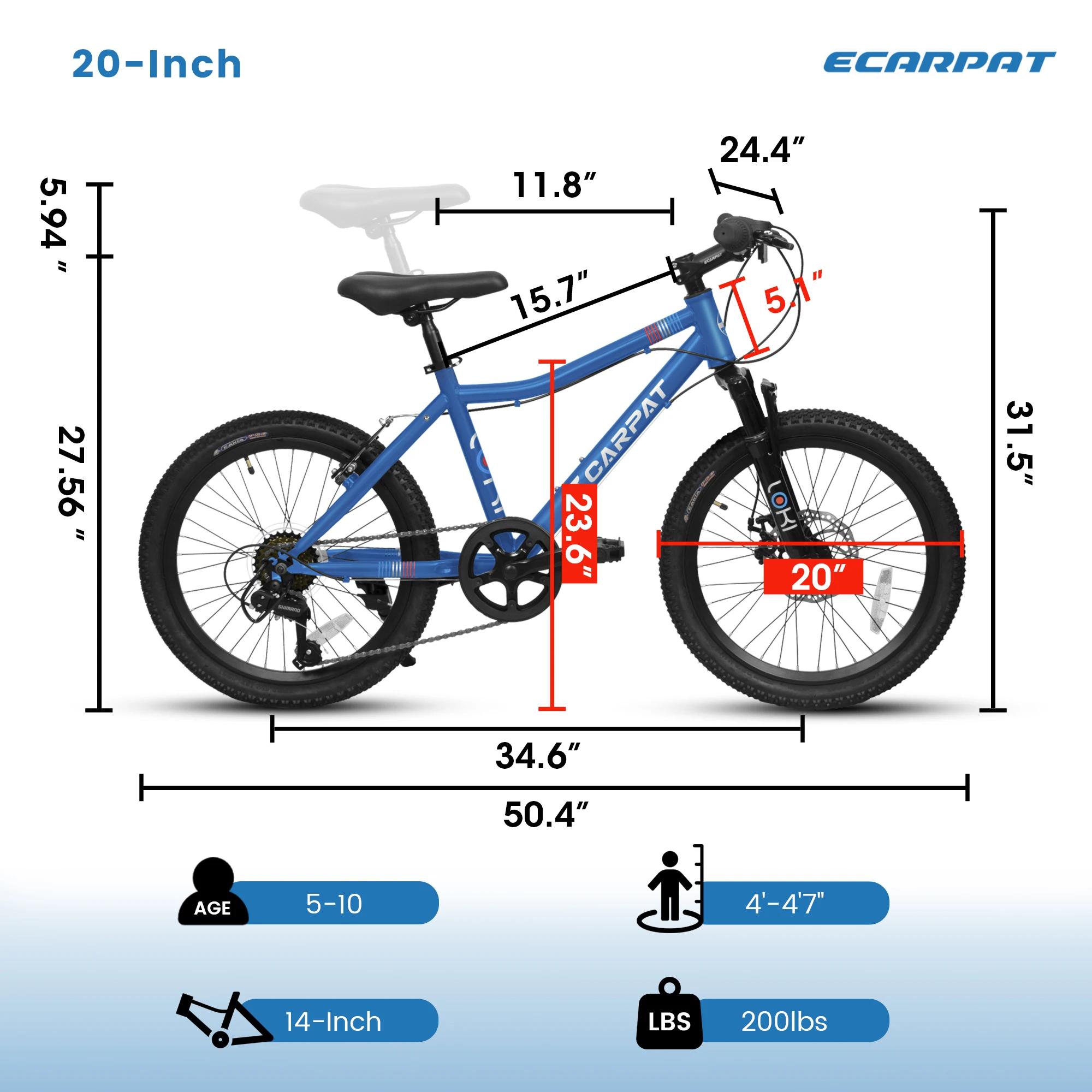 Ecarpat-Vélo de montagne pour enfants, roue de 20 pouces, cadre en acier au carbone durable, vélo à