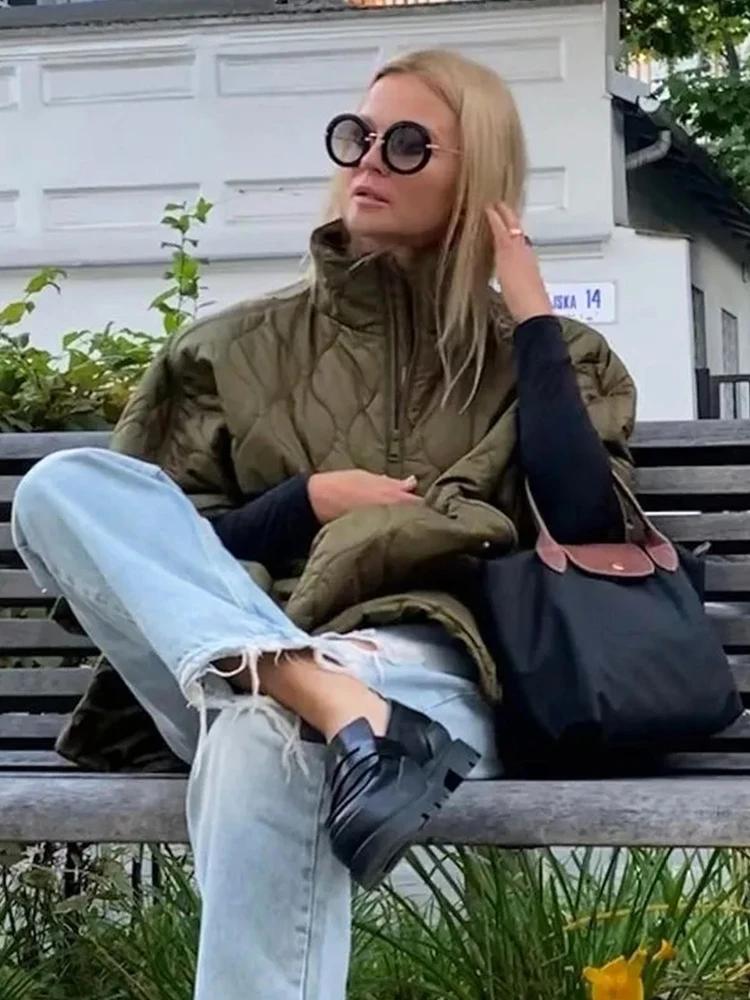 Manteau Argyle matelassé pour femme, veste imperméable, parkas rembourrées décontractées, manteau à