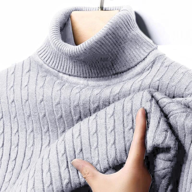 Pull à col roulé côtelé pour hommes, tricoté, chaud, ajusté, Jacquard rayé, décontracté, manches lon