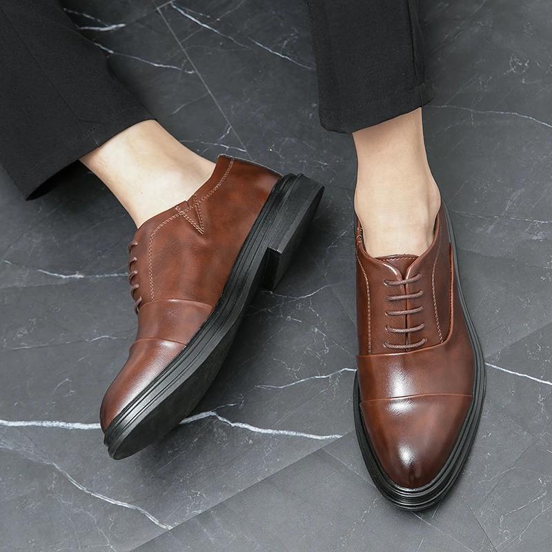 Chaussures en cuir véritable pour hommes, confortables, décontractées, formelles, à lacets, pour tou