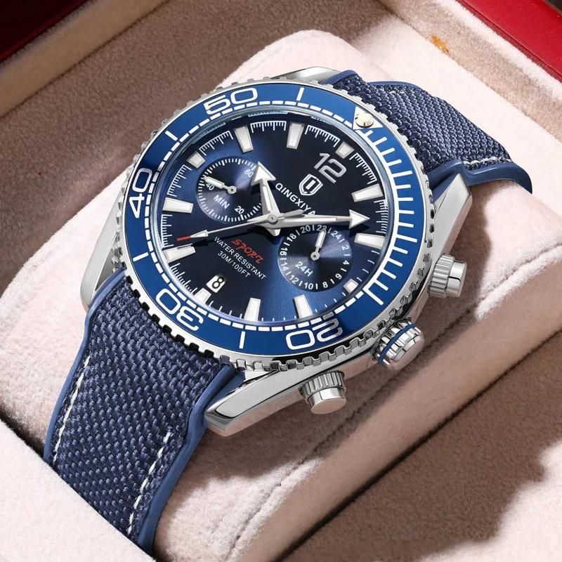 QINGXIYA mode chronographe montre à Quartz hommes bracelet en Silicone étanche calendrier 24 heures