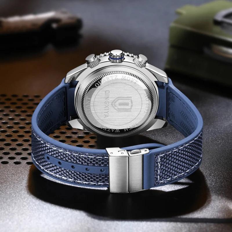 QINGXIYA mode chronographe montre à Quartz hommes bracelet en Silicone étanche calendrier 24 heures
