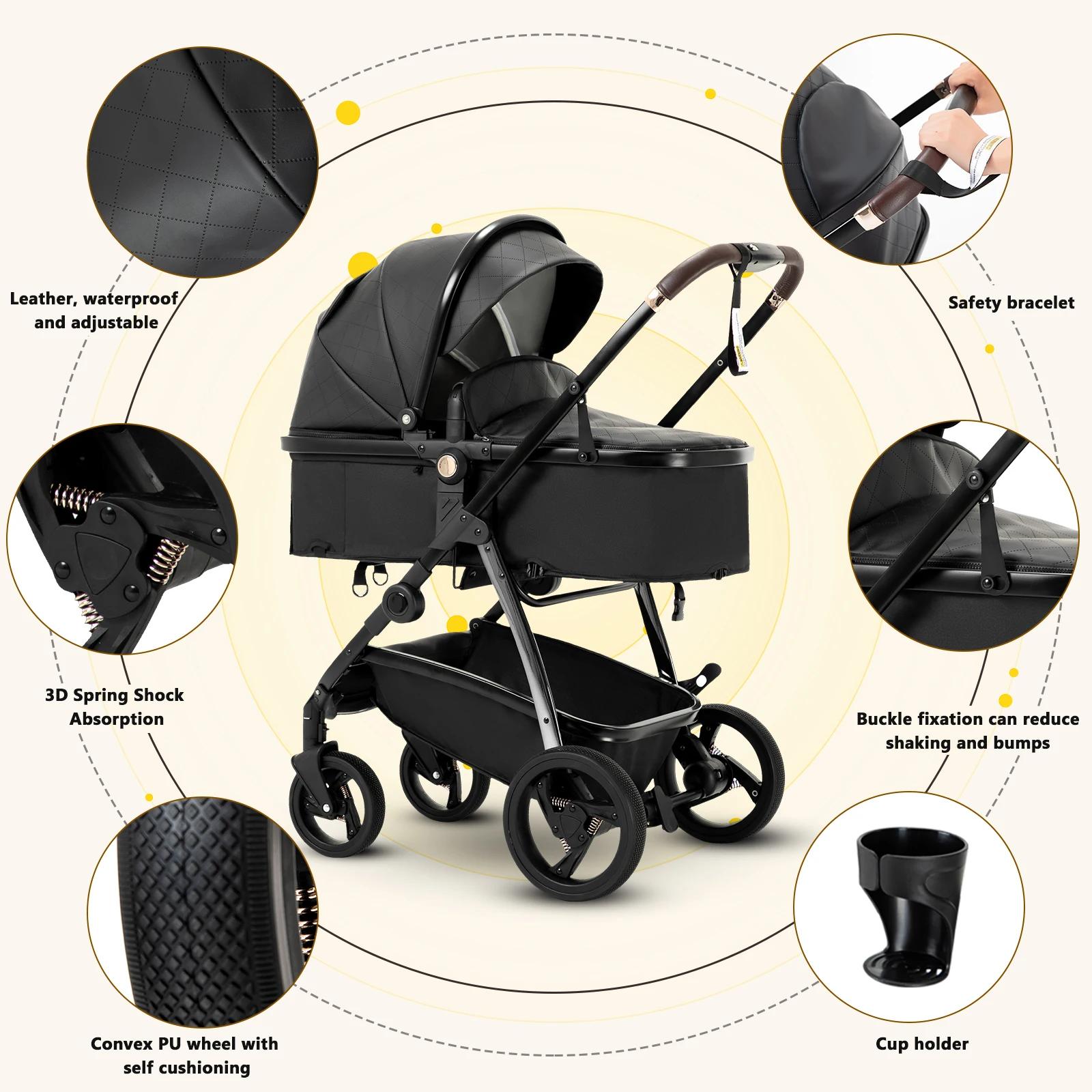 3 en 1 landau poussette Portable luxueux voyage landau haut paysage nouveau-né bébé poussette avec p
