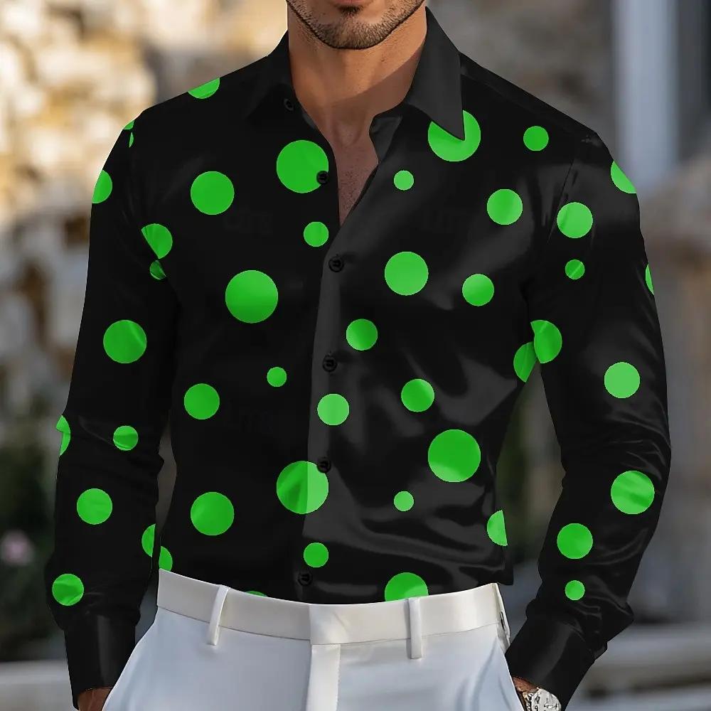 Chemise géométrique décontractée à manches longues pour hommes avec imprimé à pois et bouton sur le