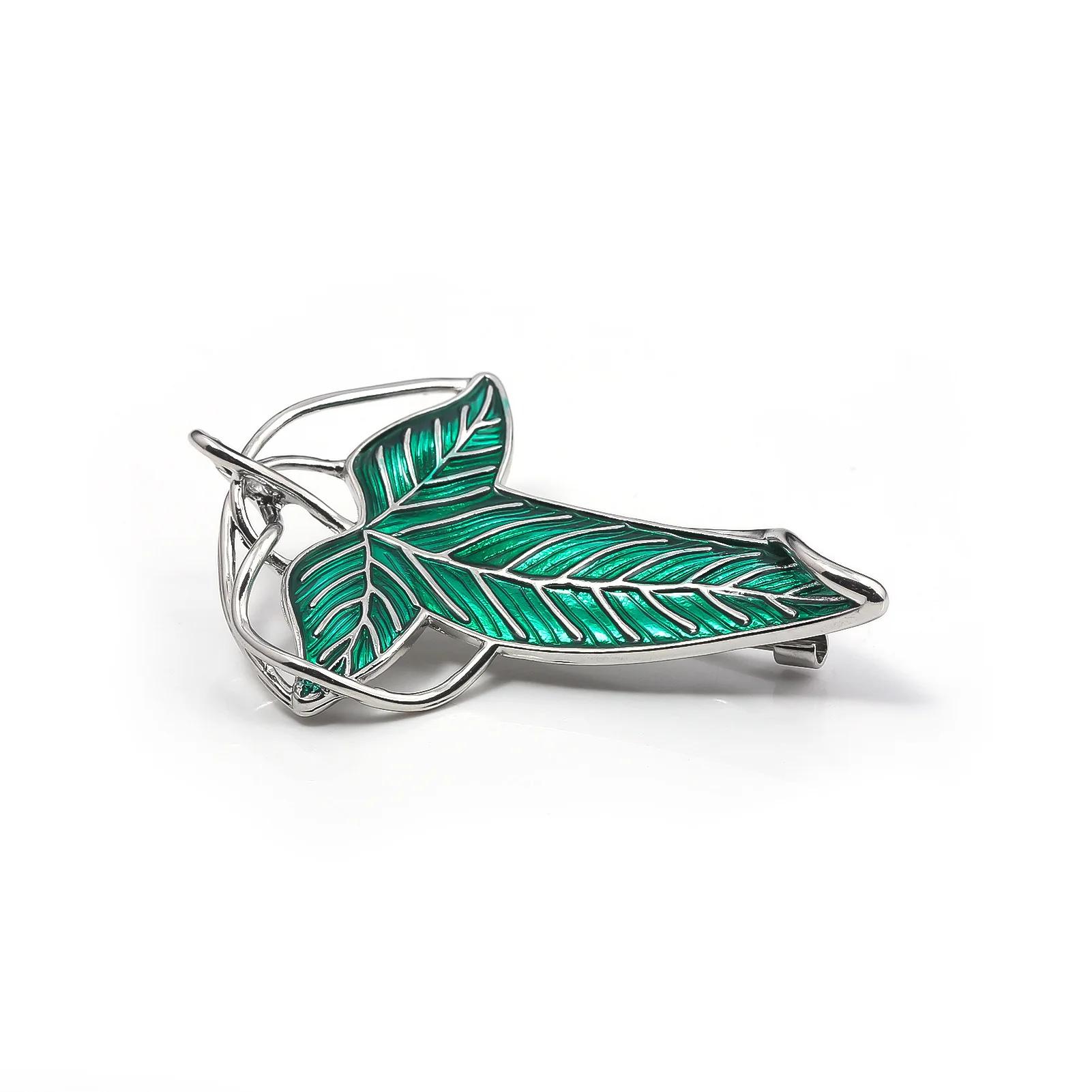 Broche elfe feuilles vertes de Lorien, Tolkien Galadriel Legolas Frodo Baggins Aragorn arbre émail B