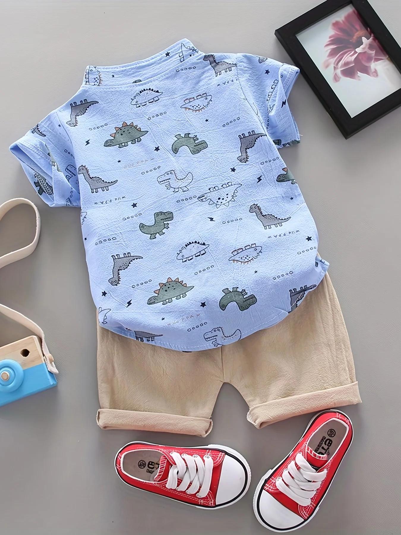 Ensemble d'été pour nourrissons et tout-petits, imprimé complet, petit motif de dinosaure, short à m