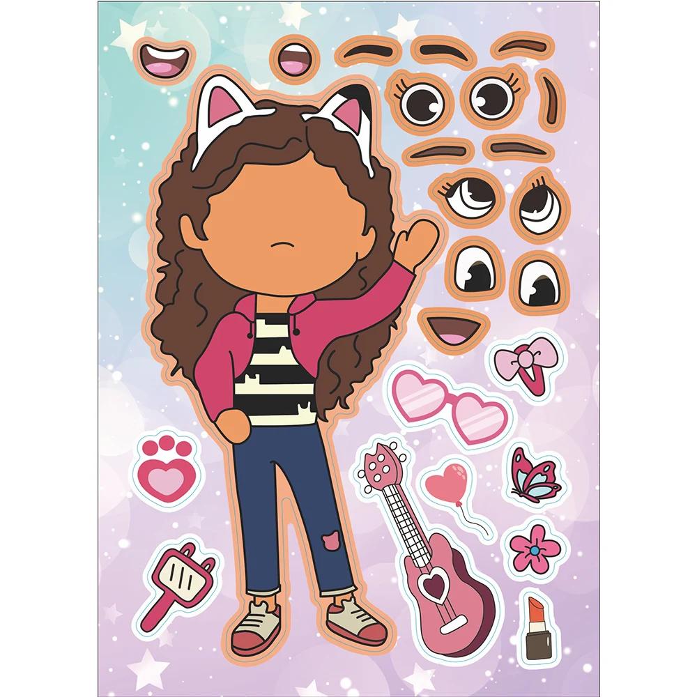 6/12 feuilles Gabby's Dollhouse faire un visage Puzzle autocollants enfants rendre votre propre jeu