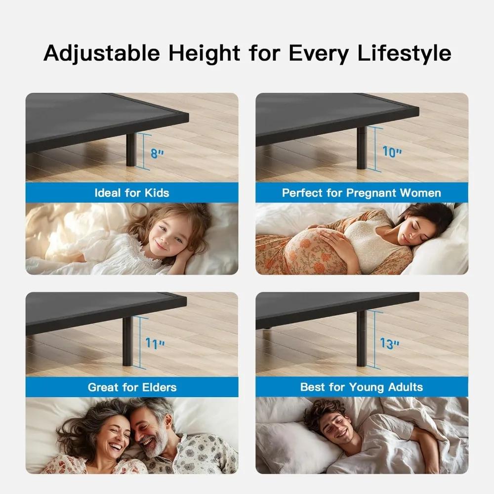 Cadre de lit Queen réglable avec massage, sommier électrique avec inclinaison tête et pied, ports US
