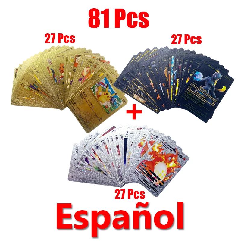 Cartes Pokemon or argent Vmax GX, Collection de cartes d'entraînement de combat, espagnol anglais fr
