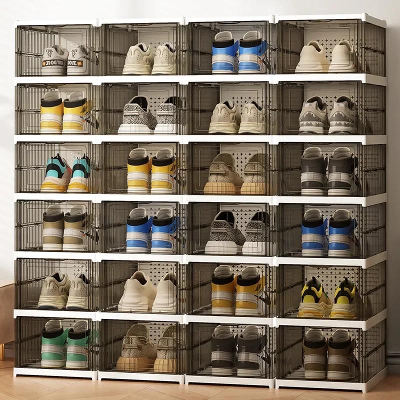 Boîte à chaussures pliable anti-poussière 1/3/6 couches, bacs empilables en plastique épais Transpar