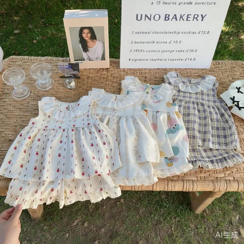 Ensemble deux pièces robe de princesse sans manches avec imprimé Floral, tenue fine d'été pour bébés