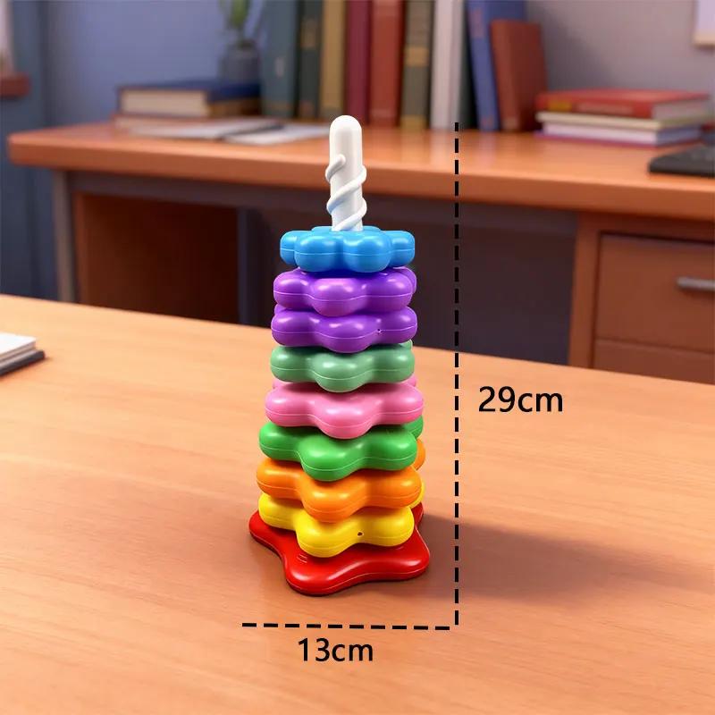 Tour arc-en-ciel rotative pour bébé, Puzzle à empiler Montessori, jouets éducatifs de sécurité pour