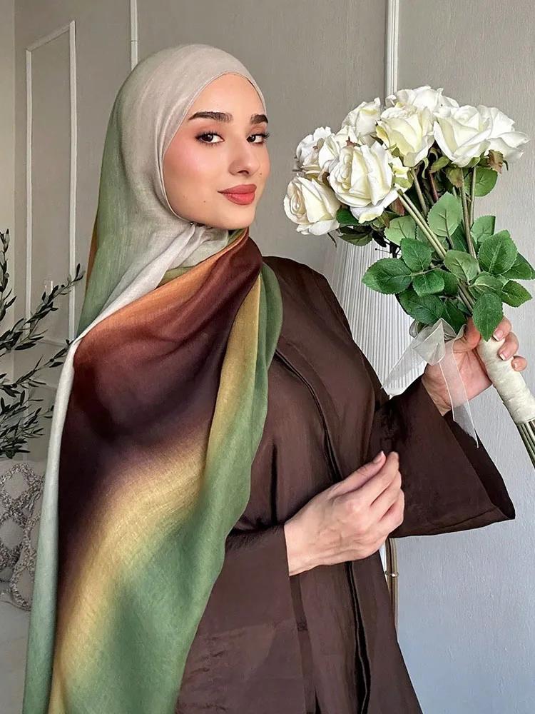 Hijabs musulmans pour femmes Ramadan, écharpes unies dégradées, châles de luxe, hijab aquarelle Eid,