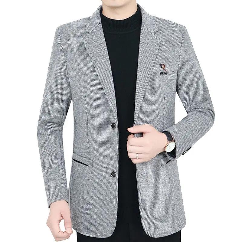 Nouvelle Collection Printemps – Blazer Décontracté en Laine Mélangée pour Homme d'Âge Moyen – Veste