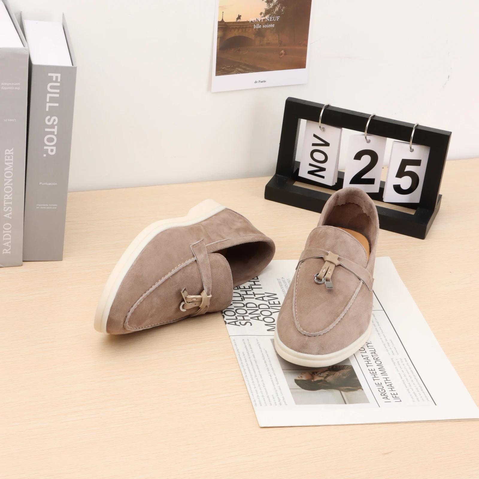 Mocassins Femme en Daim avec Décor de Nœud, Chaussures Légères et Respirantes