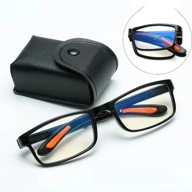 Lunettes de lecture pliantes avec étui, Anti-lumière bleue, presbytie rétro unisexe, lunettes de poc