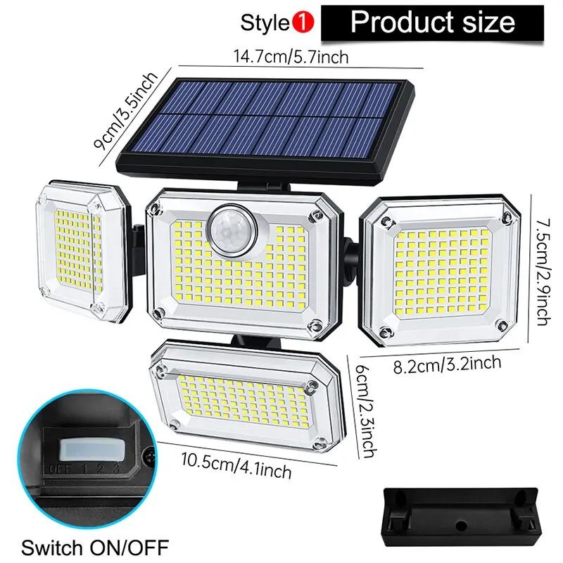 20w lumière solaire 122/333led IP65 étanche extérieure intérieure lampe de jardin solaire avec tête