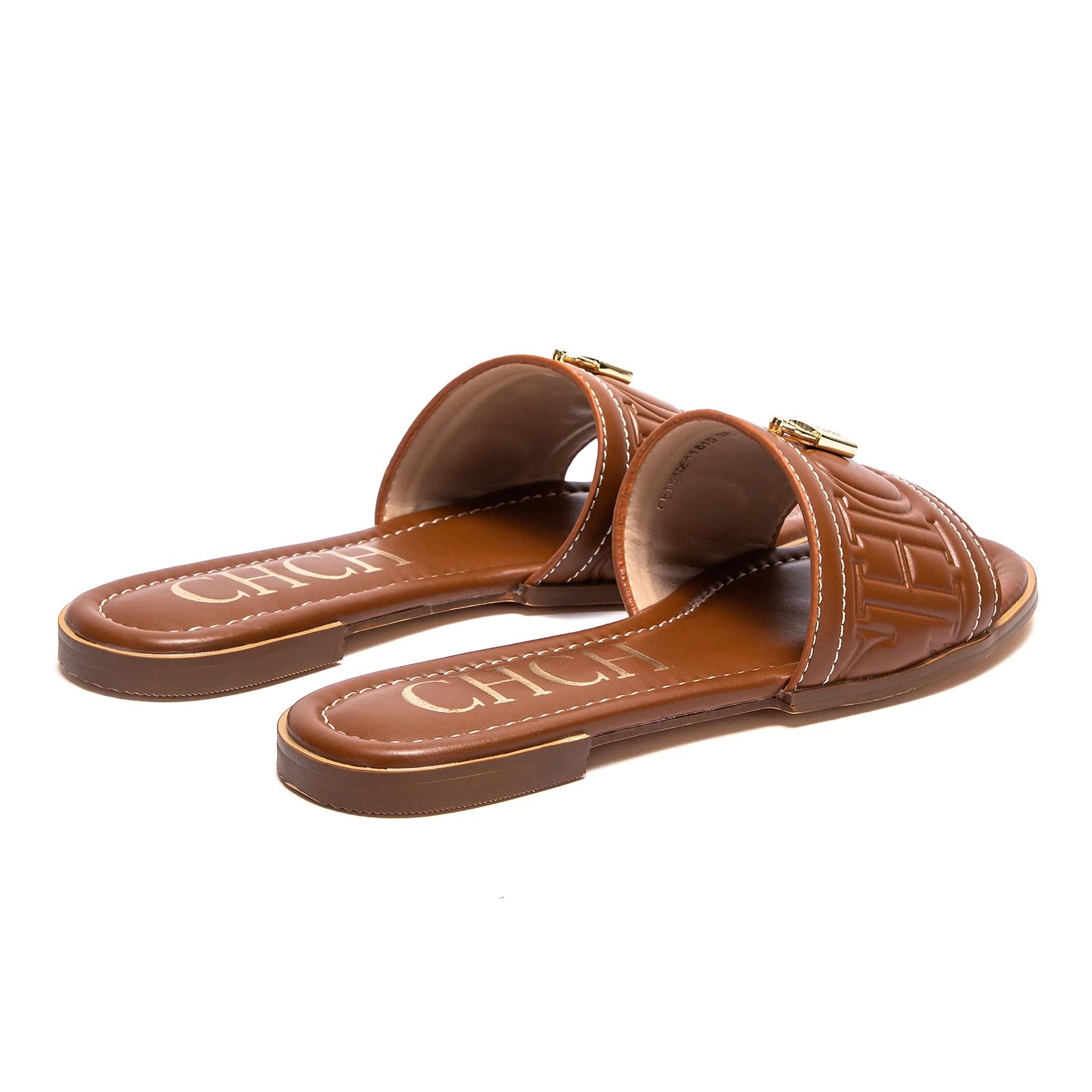 CHCH chaussures plates pour femmes été nouvelles sandales en relief de couleur unie pantoufles de mo