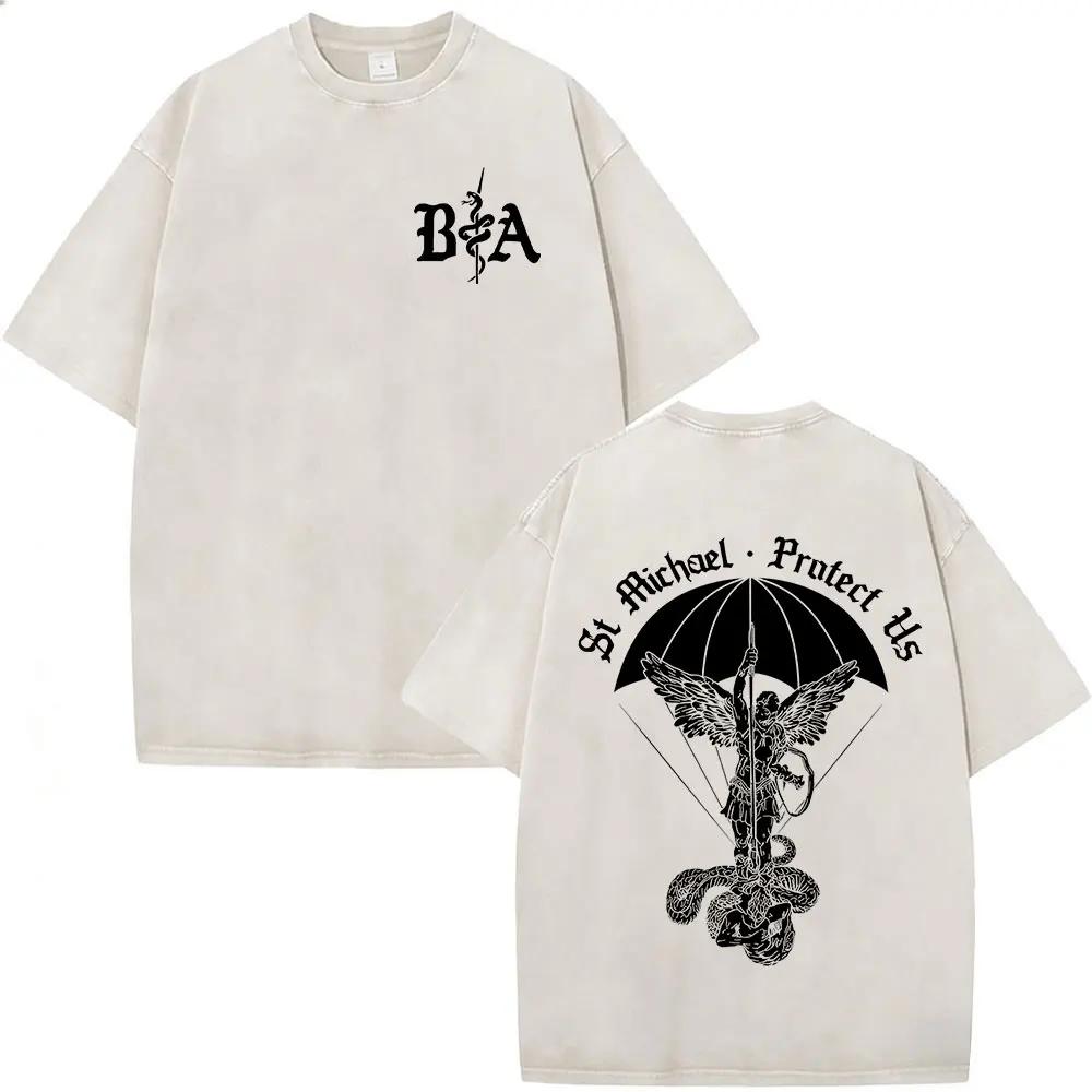 T-shirt vintage délavé Justicia Brothers in Arms à impression double face, vêtements pour hommes, t-