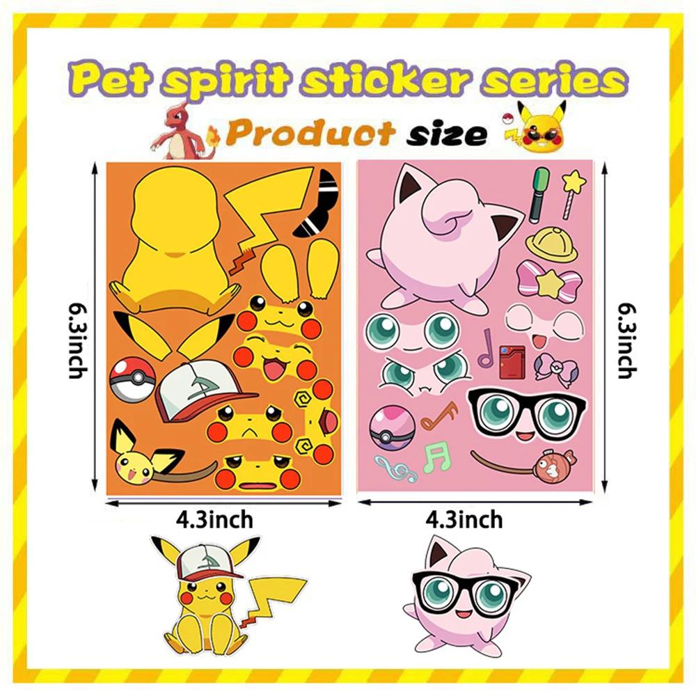 8/16 feuilles Pokemon Anime Pikachu Gengar Puzzle autocollants faire un visage enfants dessin animé