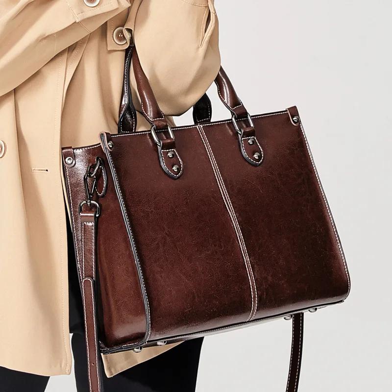 Femmes sac à main bandoulière sac fourre-tout en cuir véritable Shopping mode bureau femme véritable