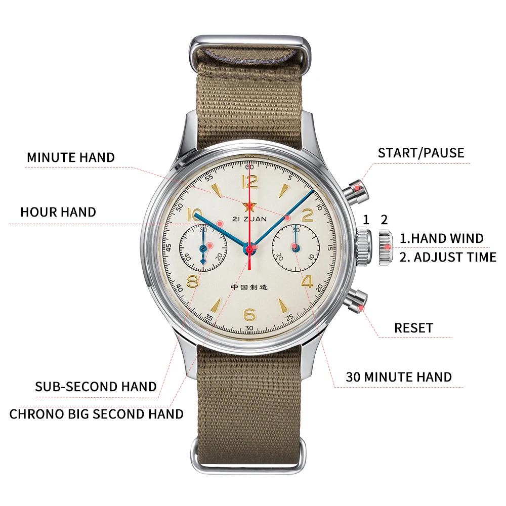 RED STAR 38mm hommes 1963 chronographe montre mécanique pilote avec mouvement mouette ST1901 Air For