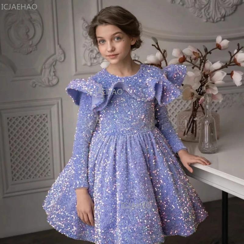 Robe de Princesse à Manches Longues et Paillettes pour Filles, Tenue de Cérémonie pour Fêtes du Nouv