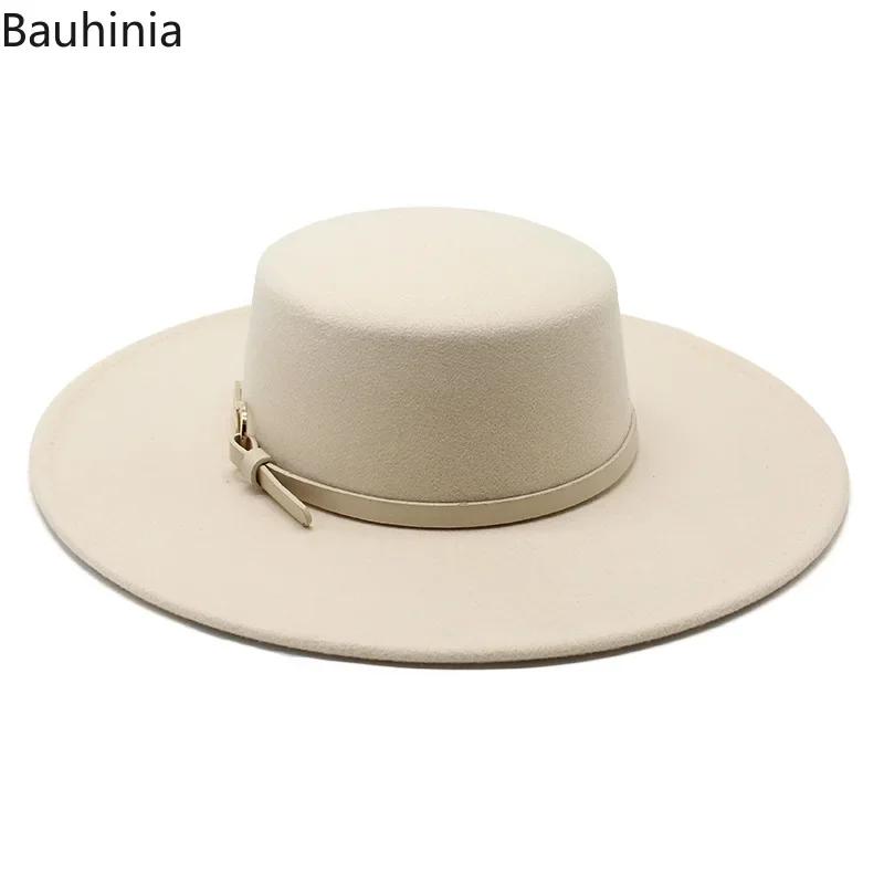 Bauhiniua – casquette en feutre de laine Fedoras Jazz, chapeaux d'église chauds et plats de 10CM à l