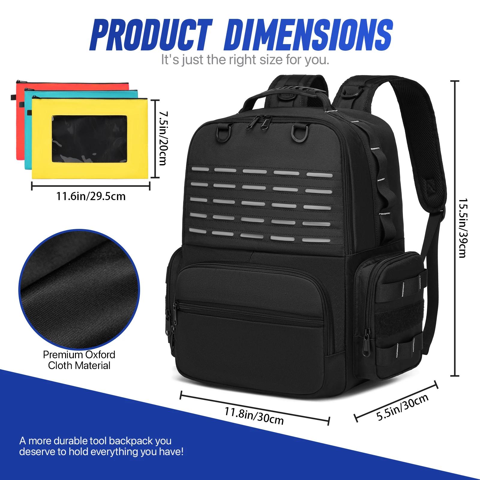 Sac à dos à outils robuste pour hommes, rangement d'outils avec 3 pochettes à outils, organisateur d