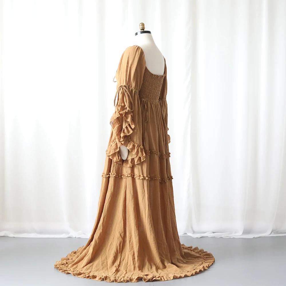 Robe de maternité fluide style Boho, manches longues, à volants, Maxi, robe de grossesse, réception-