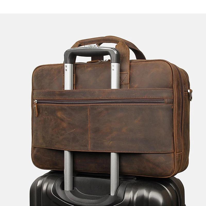 Porte-documents en cuir véritable de haute qualité pour hommes, sac d'affaires en cuir Crazy Horse,