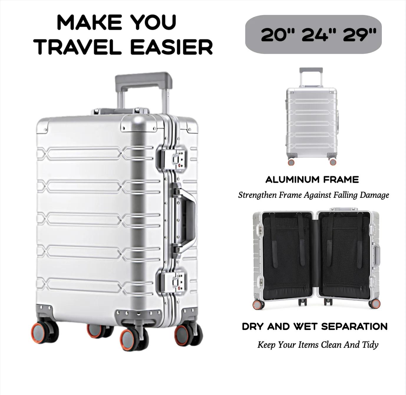Ensemble de bagages durables de grande capacité, valise en aluminium pour femmes et filles, bagage à