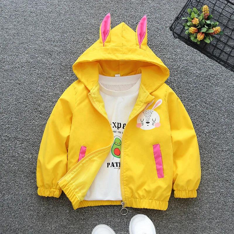 Nouveau lapin filles veste printemps automne à capuche fermeture éclair bébé coupe-vent manteau cade
